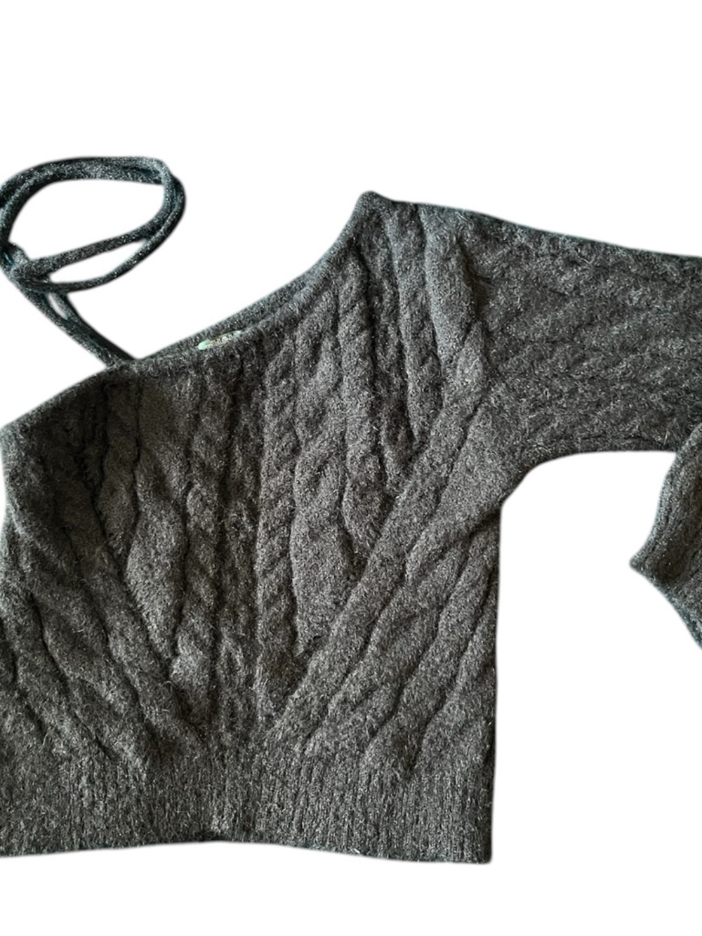 Off-Shoulder Cable Knit Sweater in Charcoal